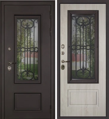 Дверь Аляска с Окном и Лазерной Резкой Терморазрыв